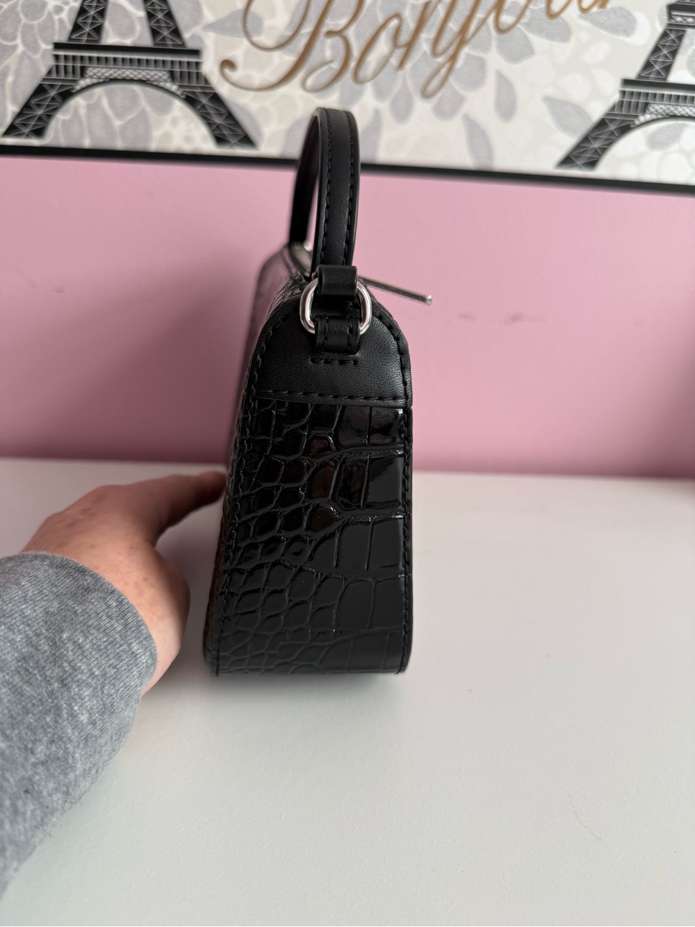 Michael Kors Black Croc-Embossed Mini Top-Handle Bag - Picture 4 of 7